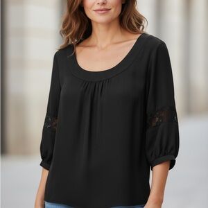 Kardashian Kollection Black Blouse with Lace Accents